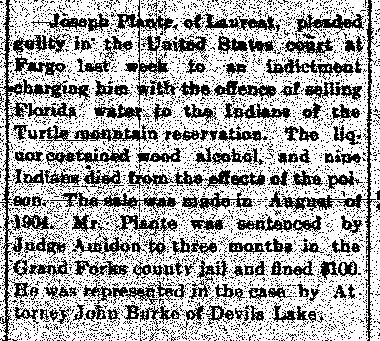 Joe Plante Jailed For Selling Alcohol To The Indians
